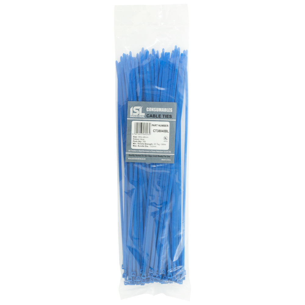 Isl 380 x 4.8mm Nylon Cable Tie - Blue - 100Pk
