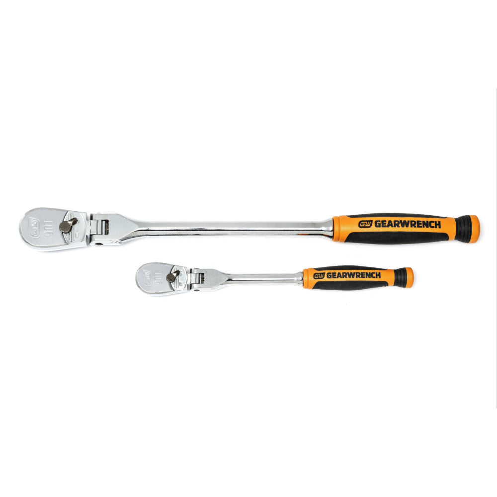GEARWRENCH 2Pc 1/4 & 3/8 in Dr 90T Dual Material Flex Head Teardrop Ratchet Set
