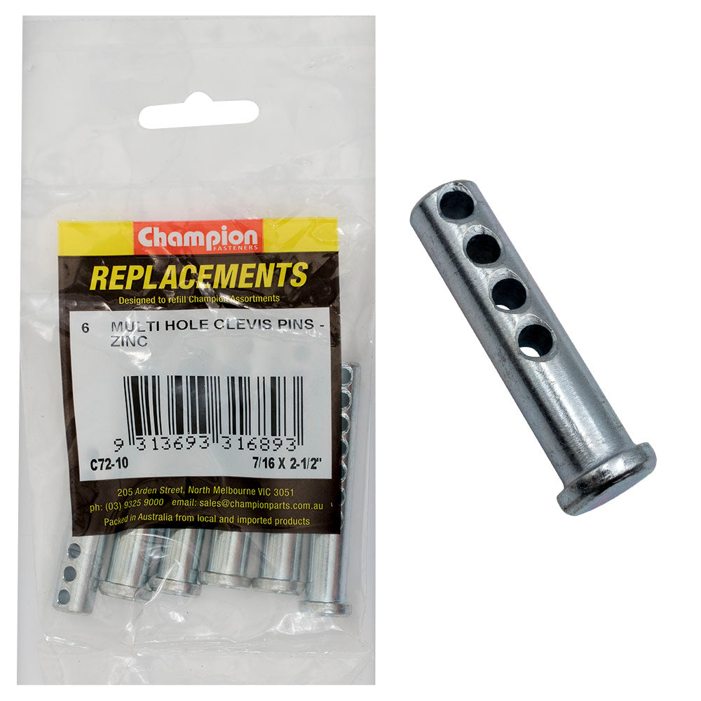 Champion 7/16 x 2-1/2in  Multi Hole Clevis Pin 6 Pack