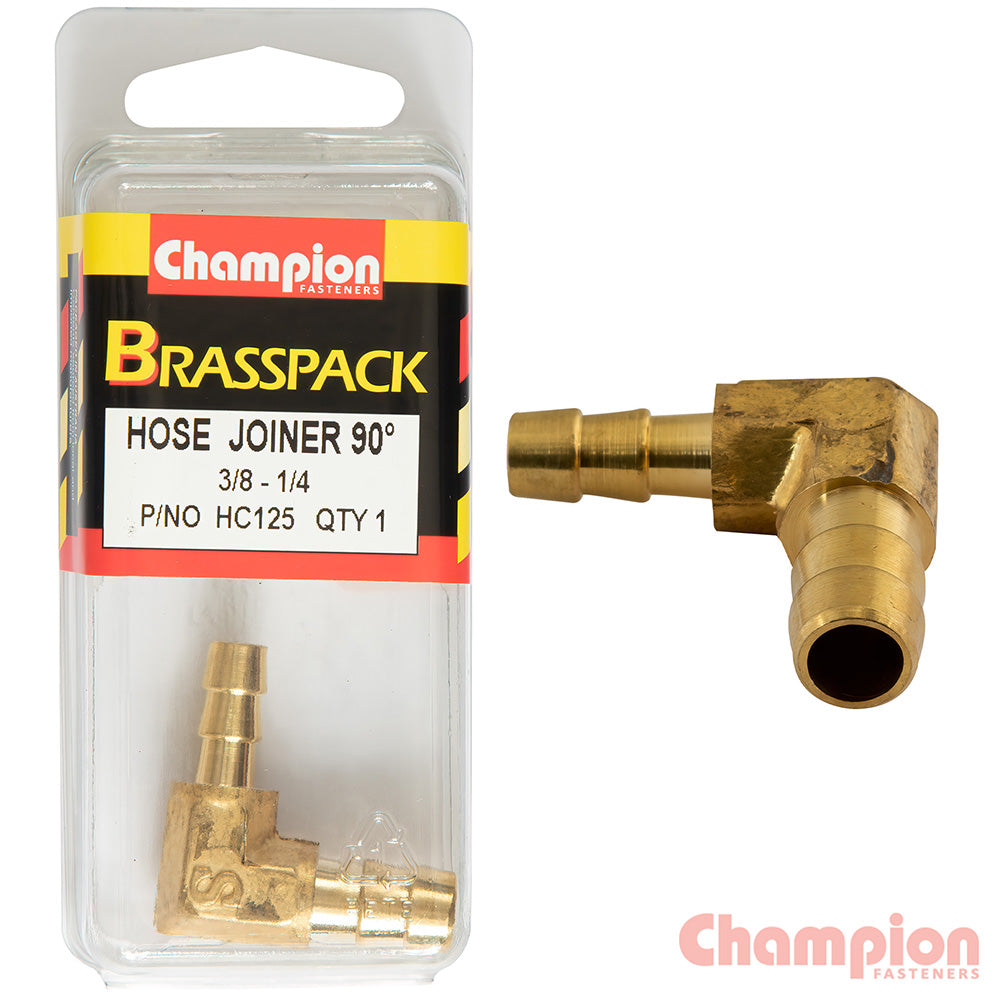Champion Hose Joiner 90 Deg Barb Elbow Reducer Brass 3/8 - 1/4