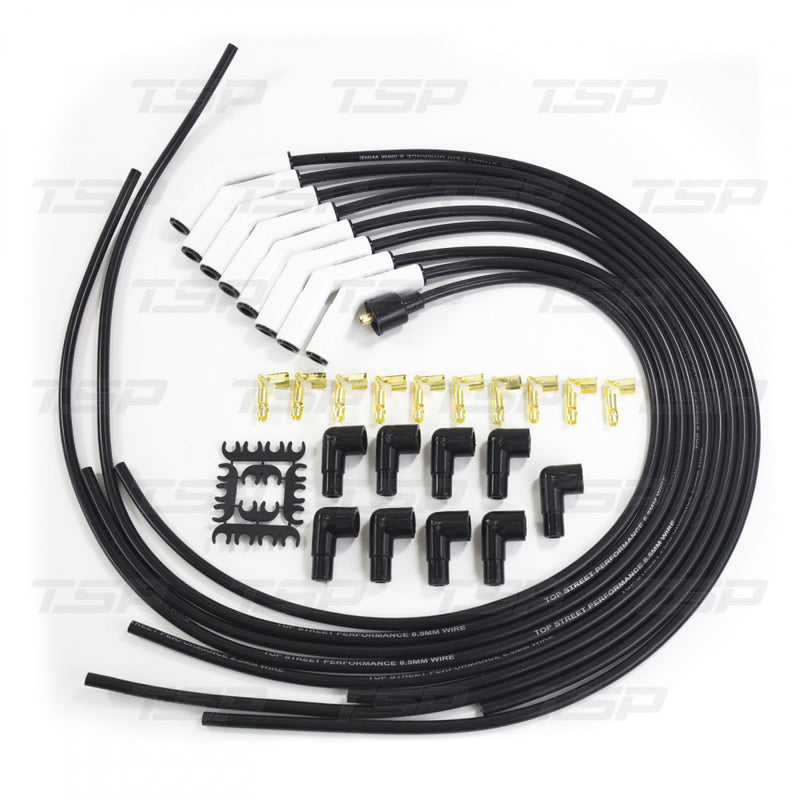 TSP 8.5mm UNIVERSAL BLACK IGNITION WIRES WITH 135° CERAMIC PLUG BOOTS