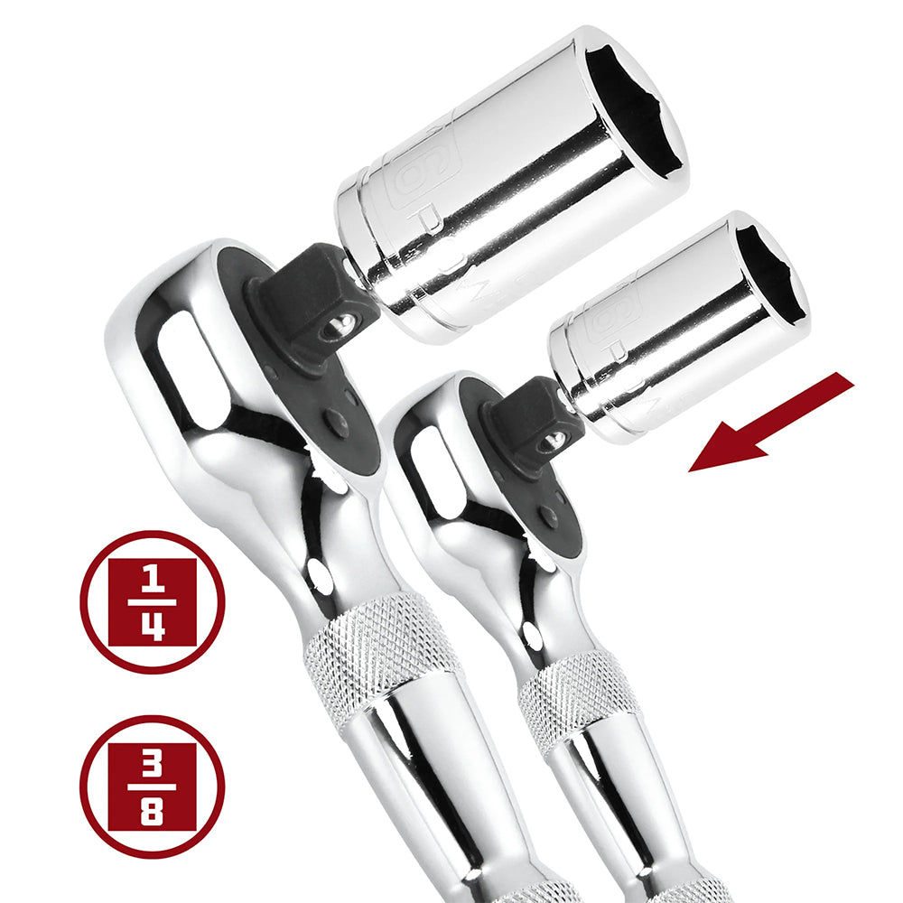 Powerbuilt 2Pc Stubby Ratchet Set - 1/4Dr & 3/8Dr