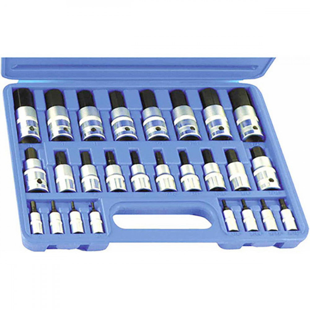T&E Tools 26Pc AF And Mm Inhex Socket Set 1/4",3/8+1/2"