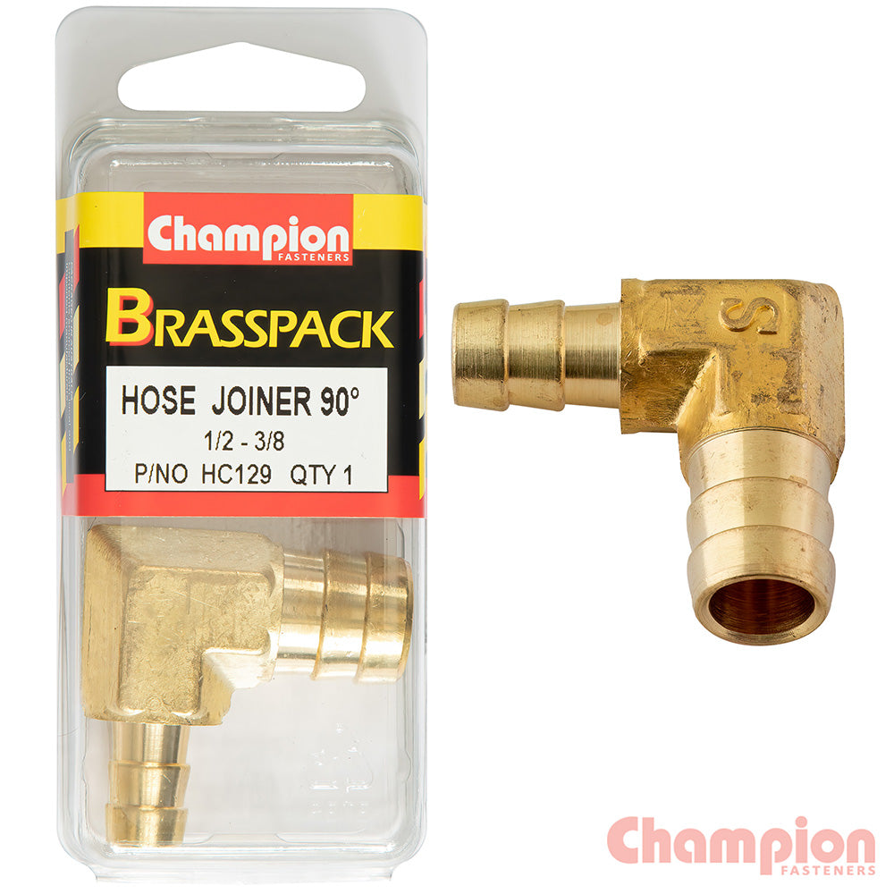 Champion Hose Joiner 90 Deg Barb Elbow Reducer Brass 1/2 - 3/8