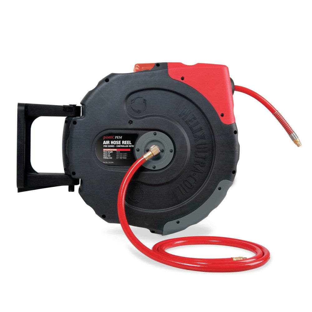 Jamec Air Hose Reel - Retractable - 12.5mm (1/2") - 15 Metres - PVC Hose