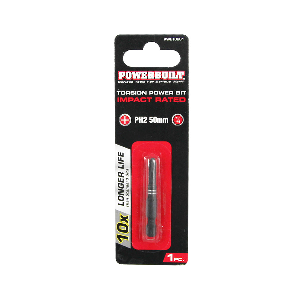 Powerbuilt 1/4" Torsion Impact Power Bit - Phillips #2 - 50mm