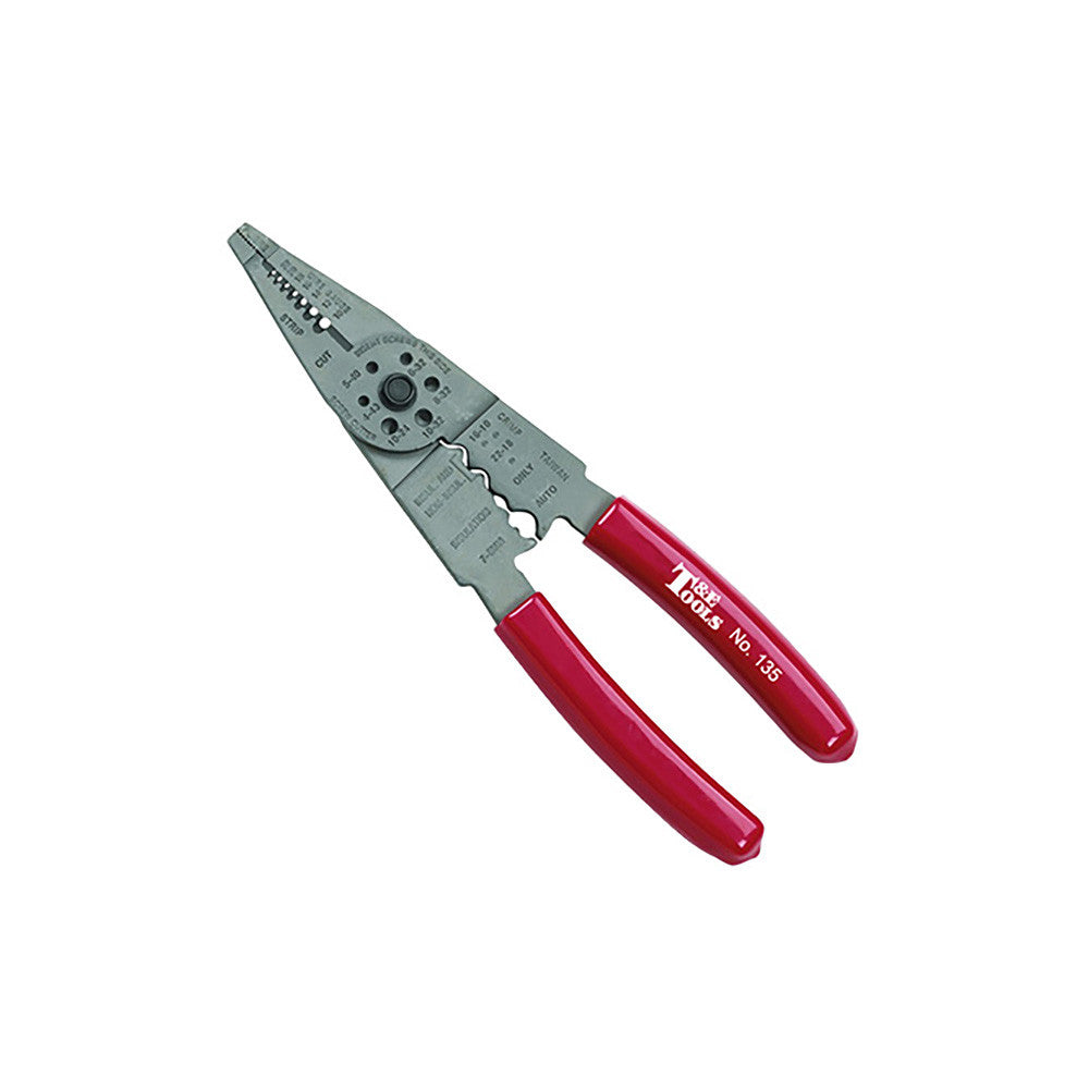 T&E Tools Wire Crimping & Stripping Plier - Serrated Jaws, 215mm (8.1/2")