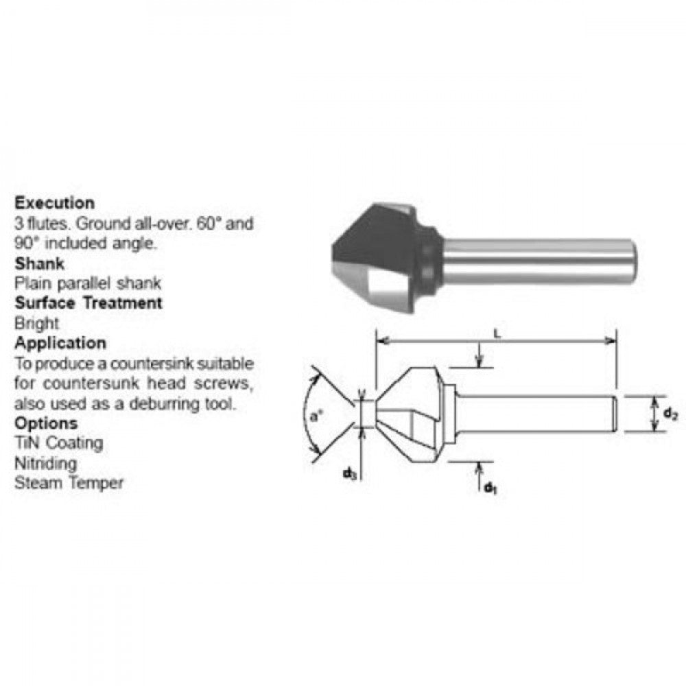 1/2" 100 Degree 3 Flute Countersink
