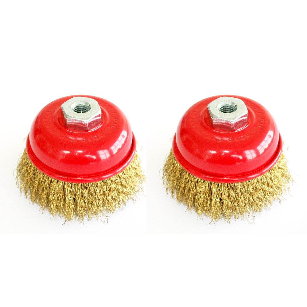 Wire Cup Brush 2 Pack 75mm Brass Coated Steel Wire