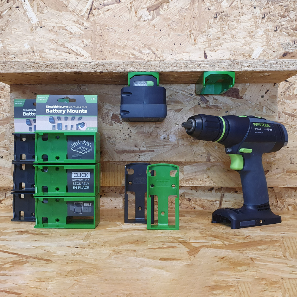 StealthMounts GREEN BATTERY MOUNT FOR FESTOOL 18v - 6 Pack