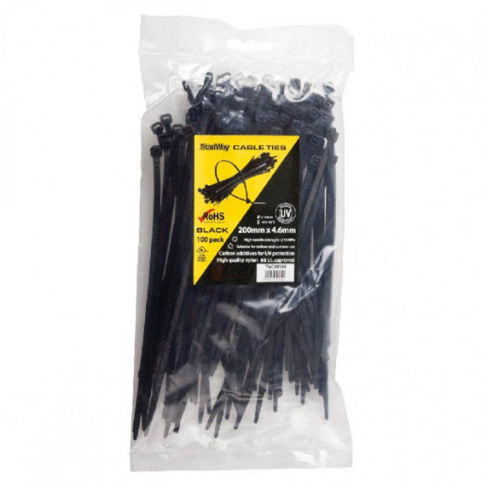 Stanway 200mm x 4.6mm Uv Black Cable Tie 500Pk
