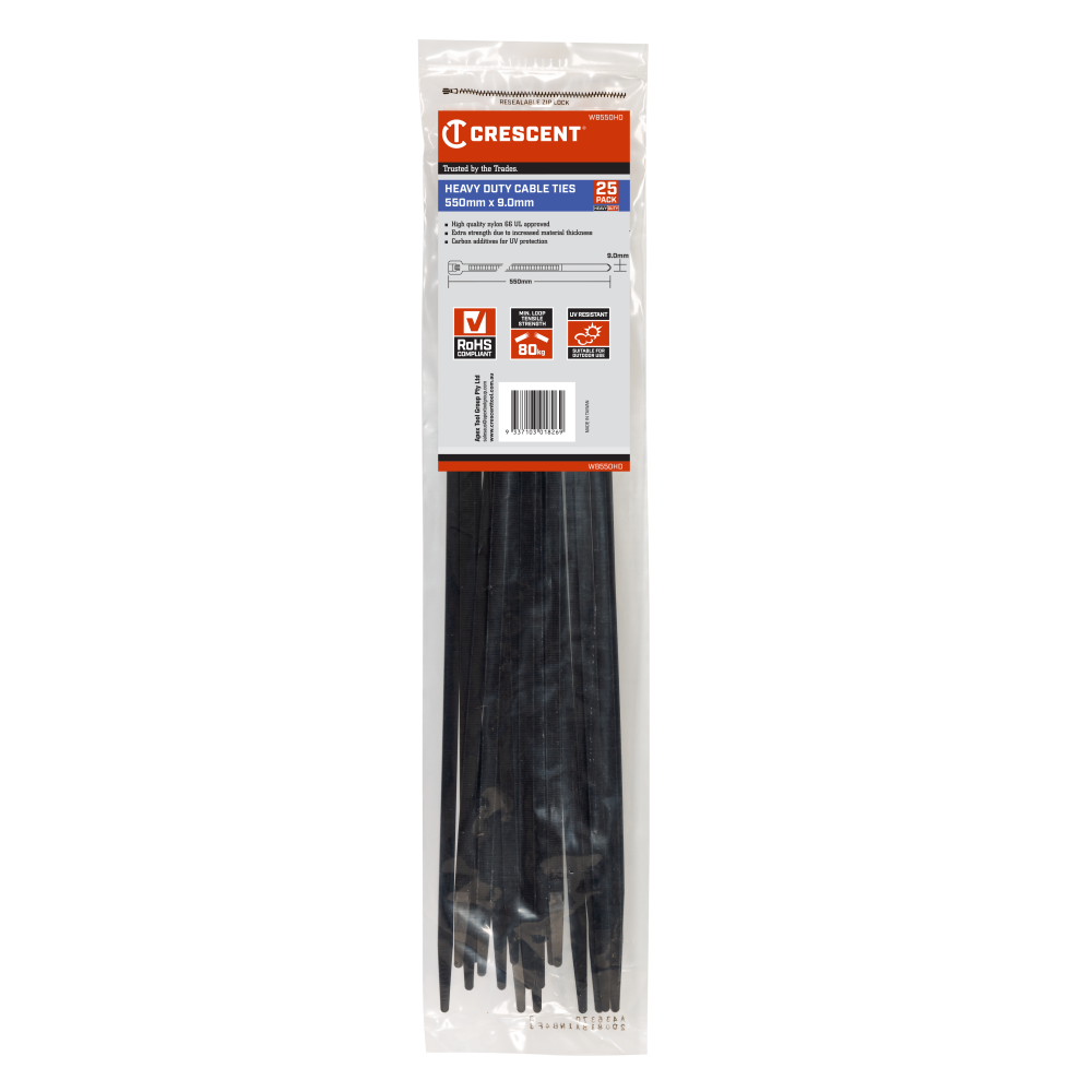 Crescent Heavy Duty Cable Ties 610 x 9mm (25 Pack)