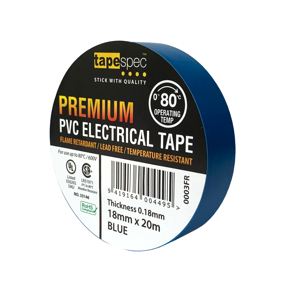 0003FR Blue Premium PVC Electrical Tape 18mmx20m - MOQ - 10 Pack