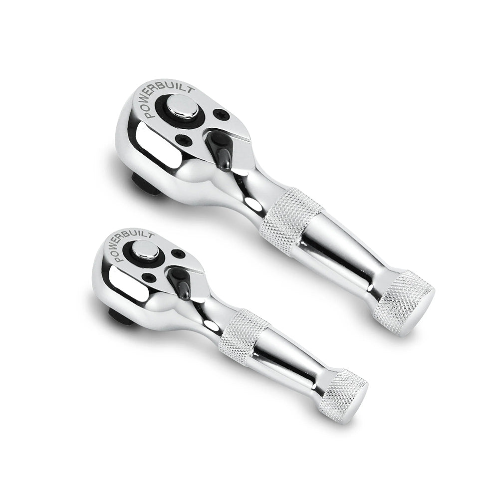 Powerbuilt 2Pc Stubby Ratchet Set - 1/4Dr & 3/8Dr