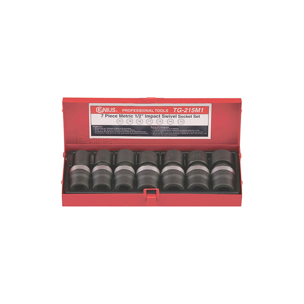 Genius 1/2" Dr. 7Pc Metric Standard Swivel Impact Socket Set