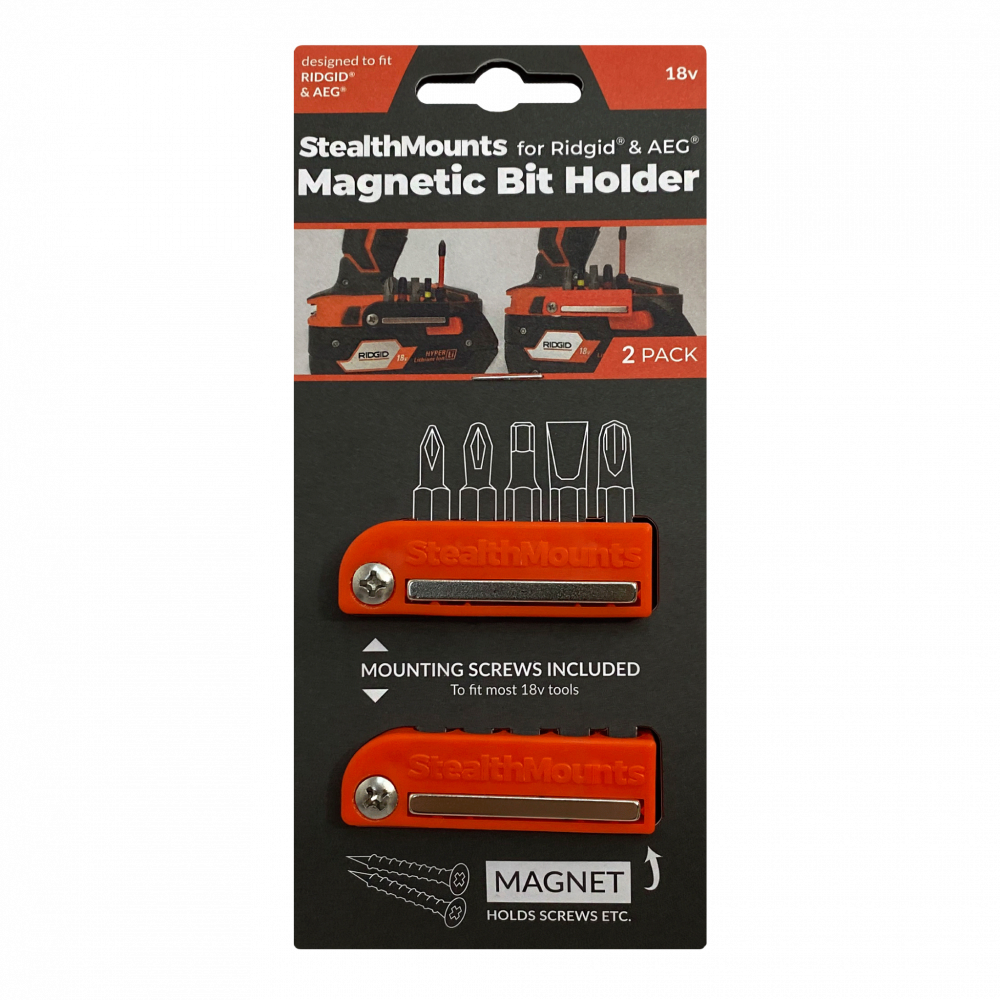 STEALTHMOUNTS ORANGE BIT HOLDER FOR RIDGID AND AEG - 2 Pack