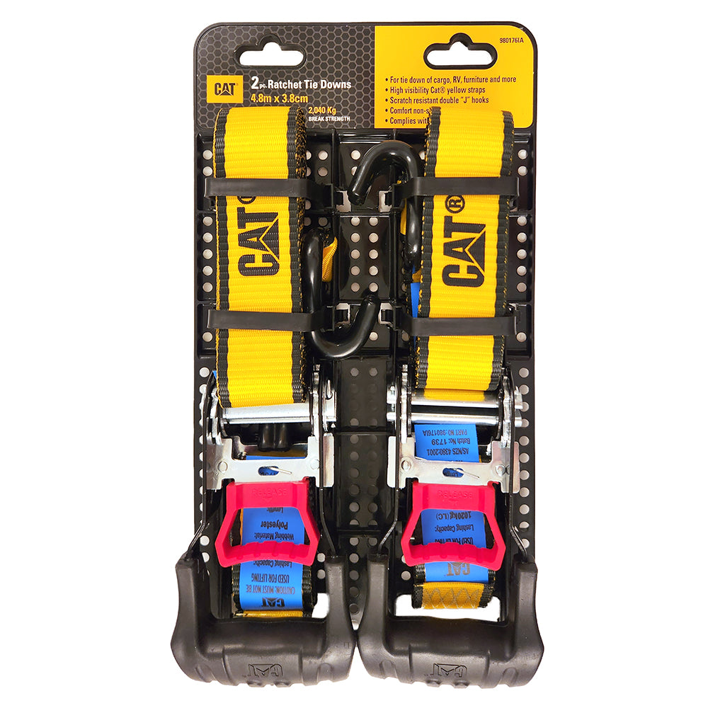 Cat 4.8M x 38mm, 2pc Ratchet Tie-Down Strap - 1,020KG
