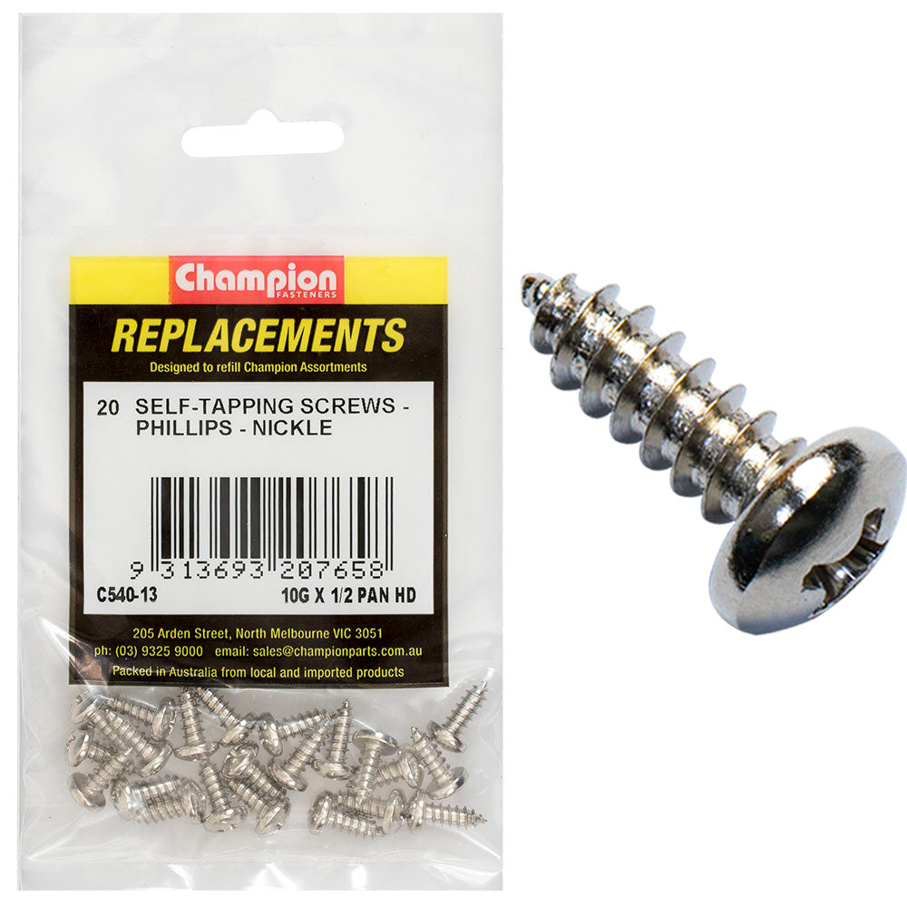Champion 10G x 1/2in S/Tapping Screw Pan Head Phil