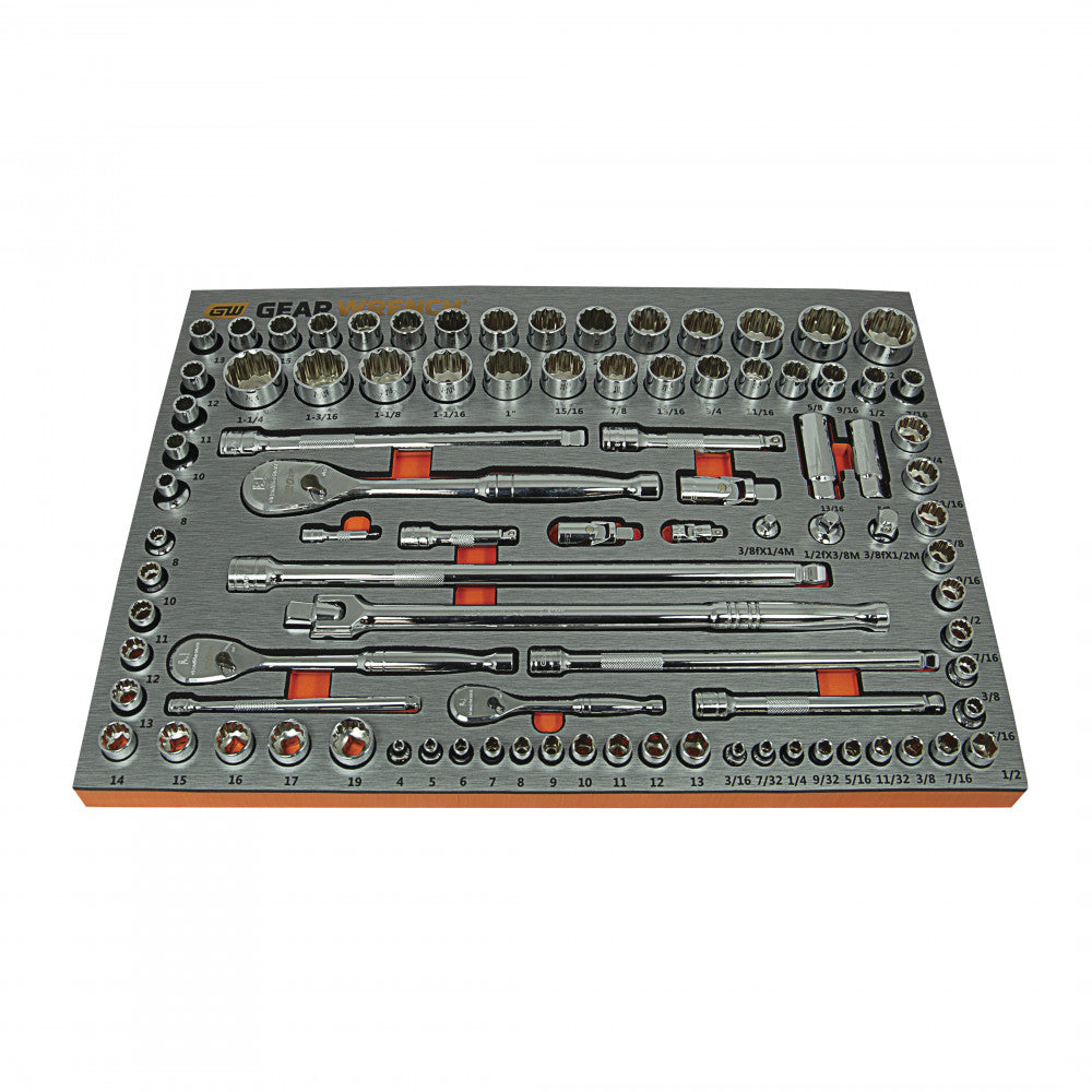 GEARWRENCH 90Pc 1/4", 3/8" & 1/2" Drive Socket Set In EVA Tray 83992