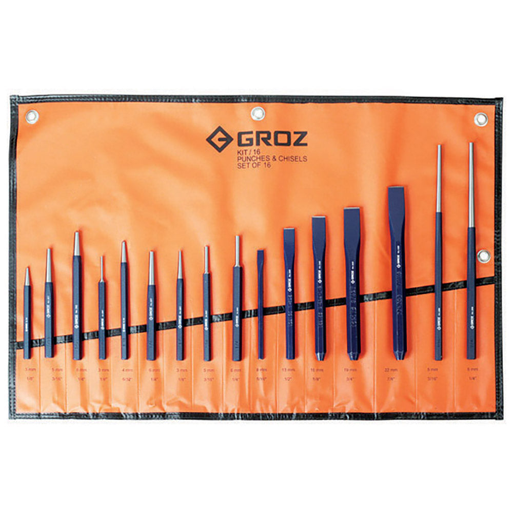 Groz 16Pc Punch & Cold Chisel Set