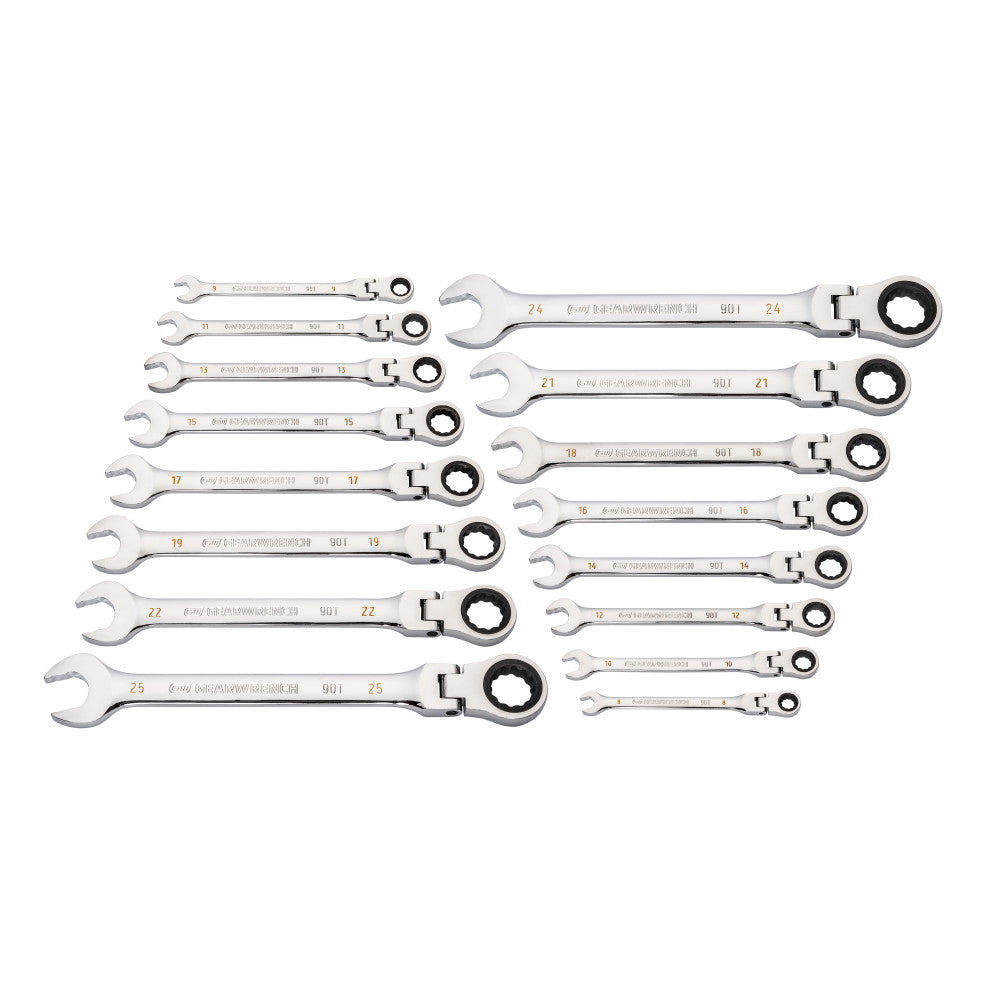 GEARWRENCH 16PC 90T 12Pt FlexHead Ratcheting Combination Metric Wrench Set