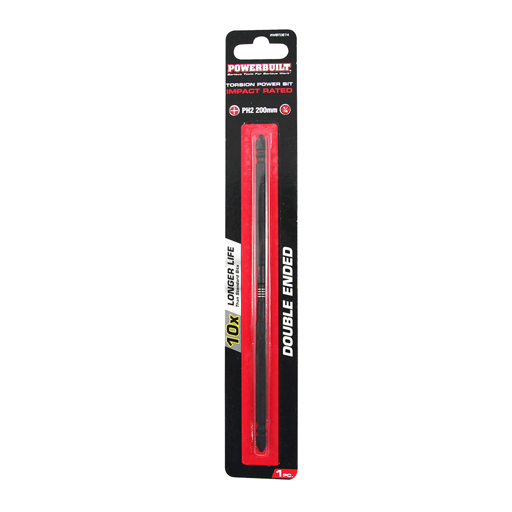 Powerbuilt 1/4" Torsion Impact Power Bit - Phillips #2 - 200mm Dbl End