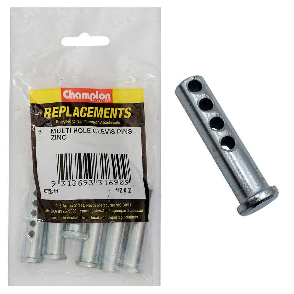 Champion 1/2 x 2in Multi Hole Clevis Pin 6 Pack