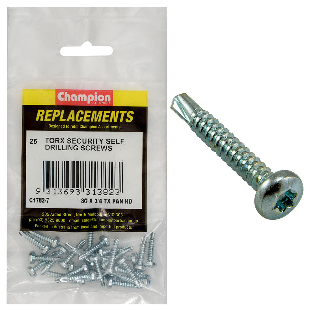 Champion 8G x 3/4in S/Drilling Screw -Pan -Tx -25 Pack