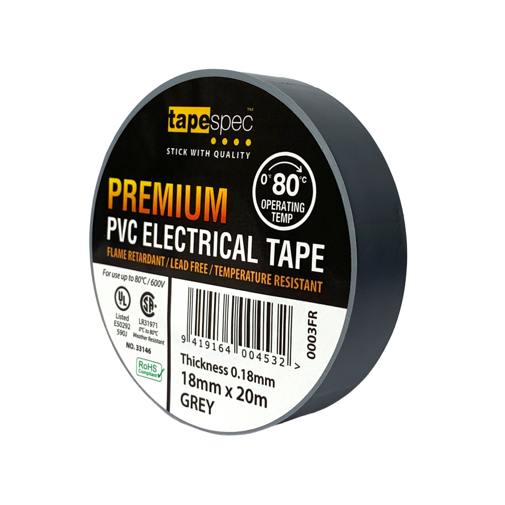 0003FR Grey Premium PVC Electrical Tape 18mmx20m - MOQ - 10 Pack