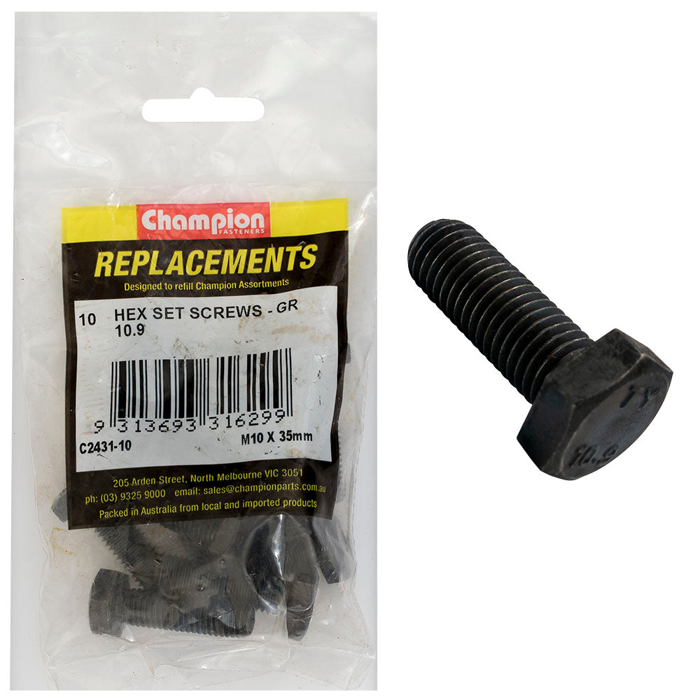 Champion Hex Set Screws High Tensile M10 x 35mm - 10 Pack