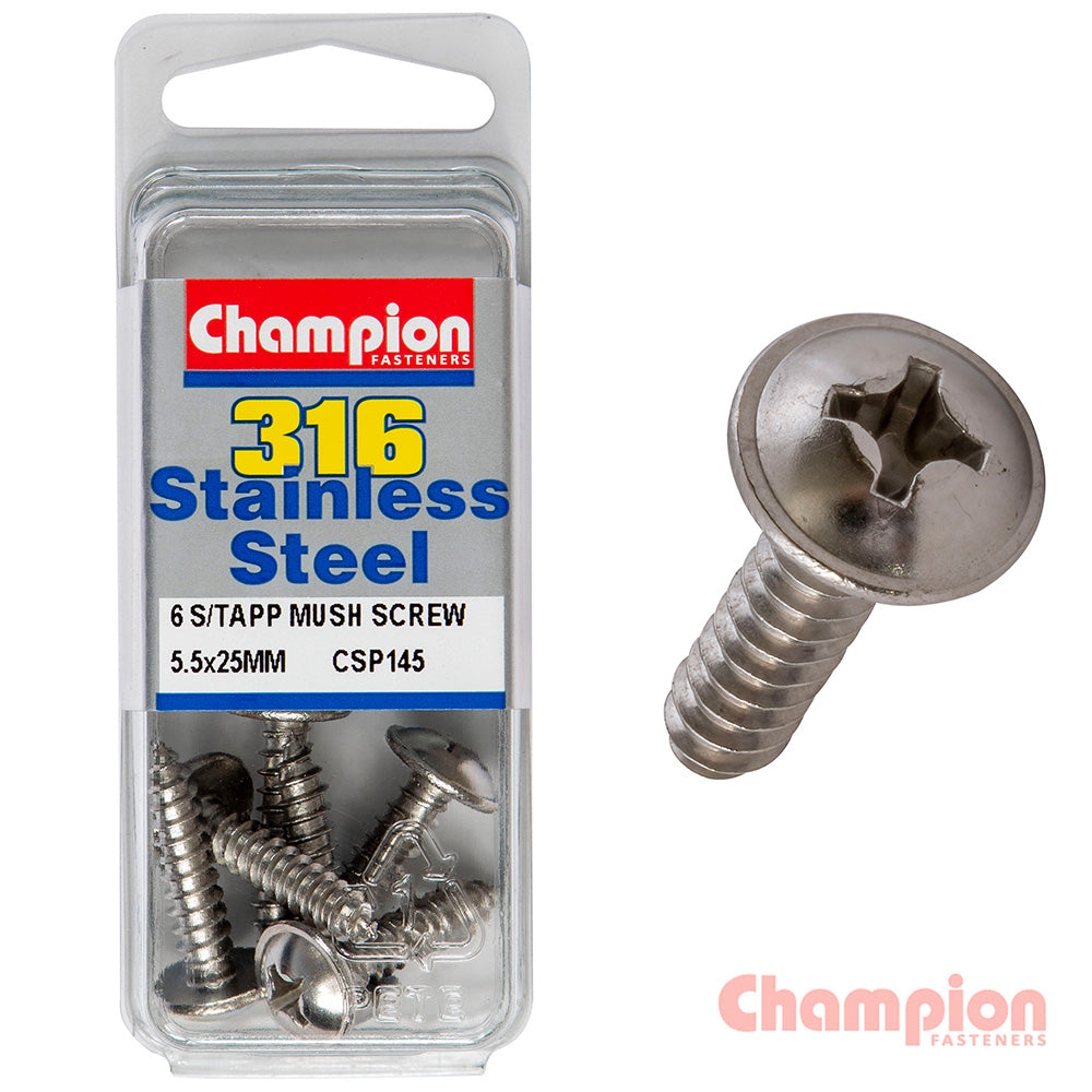 Champion S/Tapping Screws - Mushroom Head - 5.5 x 25mm (6 Pack)