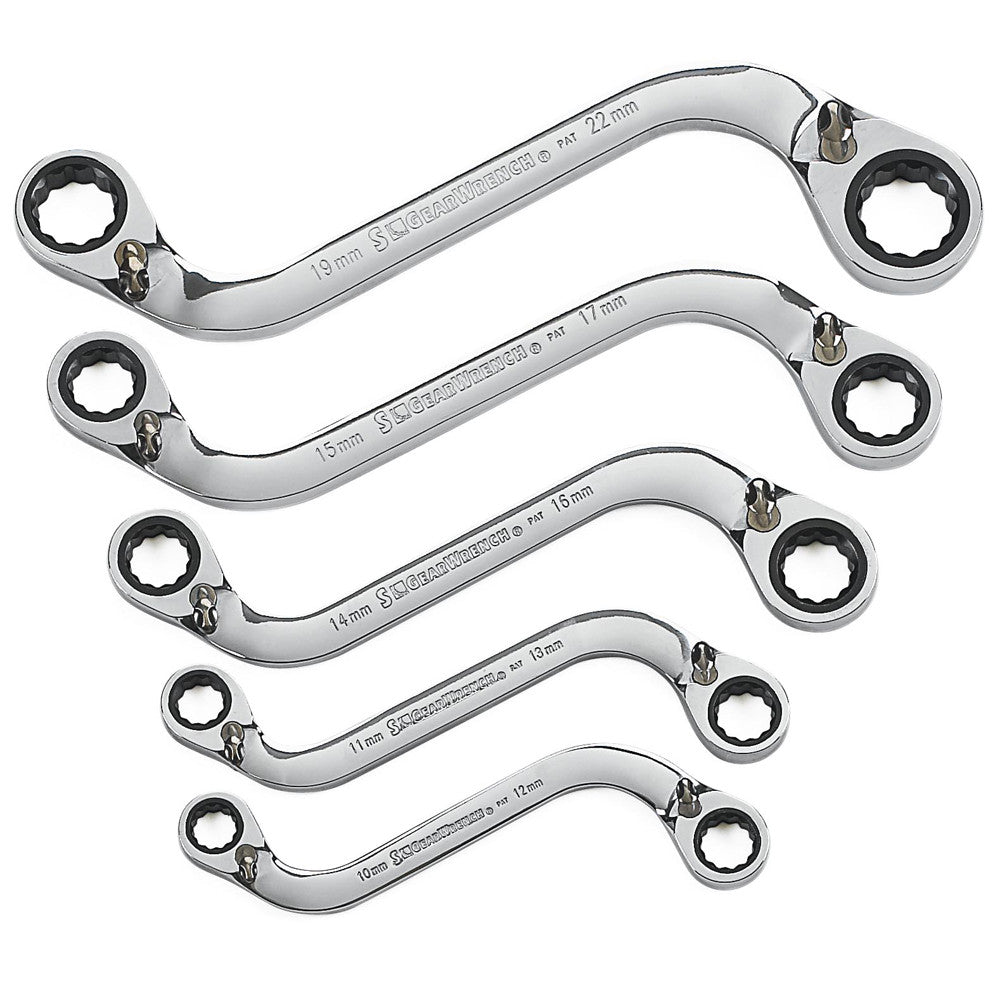 GEARWRENCH Wrench Set Double Box Ratcheting Reversible S Shape Tray MET 5Pc