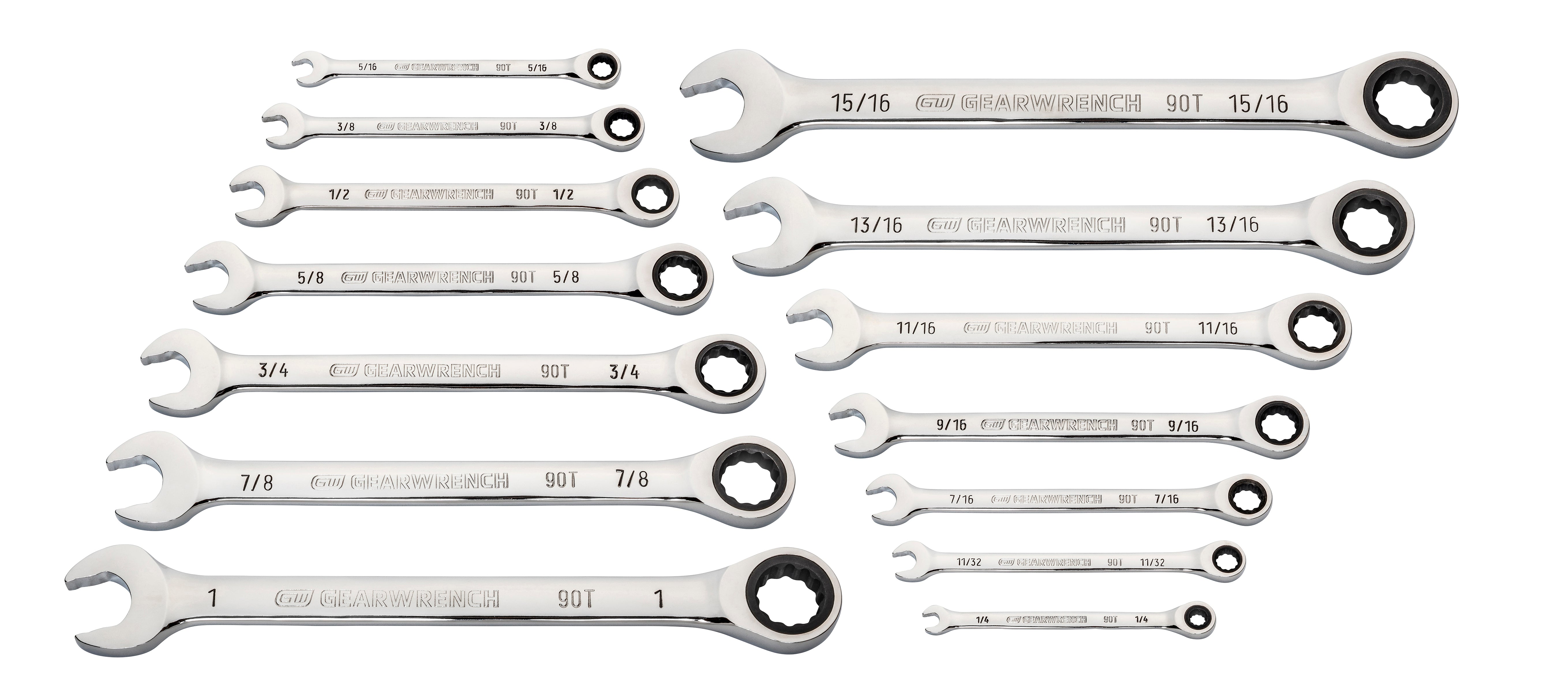 GEARWRENCH 14 PC 90-Tooth 12 Pt SAE Combination Ratcheting Wrench Set