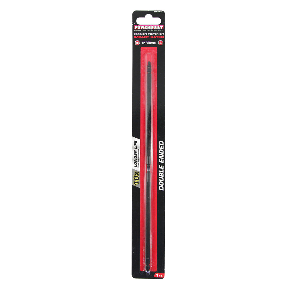 Powerbuilt 1/4" Torsion Impact Power Bit - Robertson #2 - 300mm Dbl End