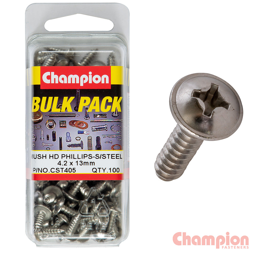 Champion S/Tapping Screws - Mushroom Head - 4.2 x 13mm (100 Pack)