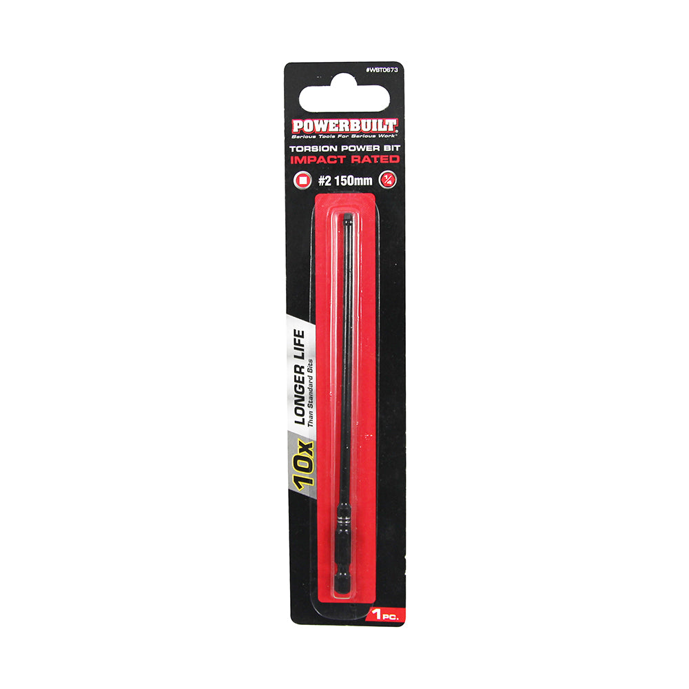 Powerbuilt 1/4" Torsion Impact Power Bit - Robertson #2 - 150mm