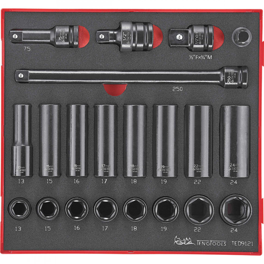 21Pc 1/2in Dr. Reg/Deep Imp. Skt&Acc. Set 13-24mm
