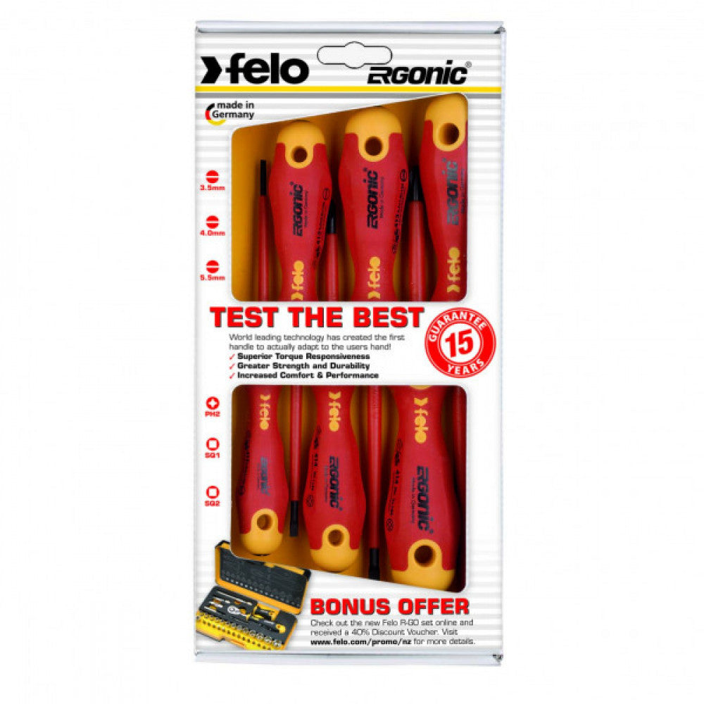 Felo 413 Ergonic Screwdriver Set 6pc Insulated