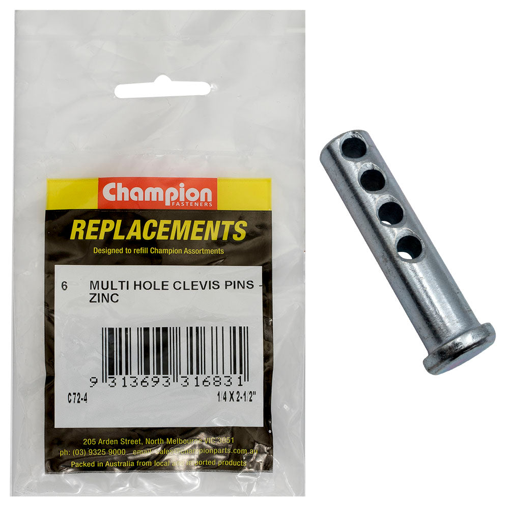 Champion 1/4 x 2-1/2in  Multi Hole Clevis Pin 6 Pack