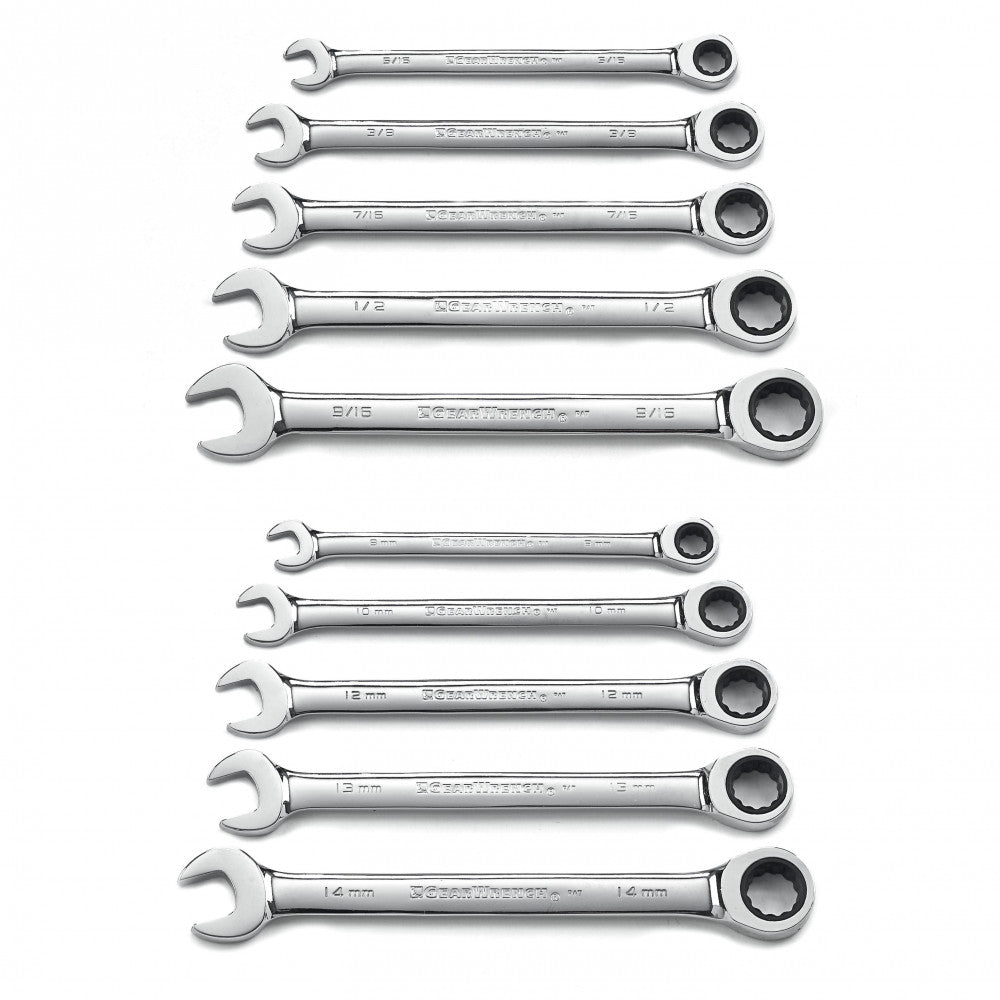 GEARWRENCH Wrench Set Combination Ratcheting Tray MET/SAE 10 Pc