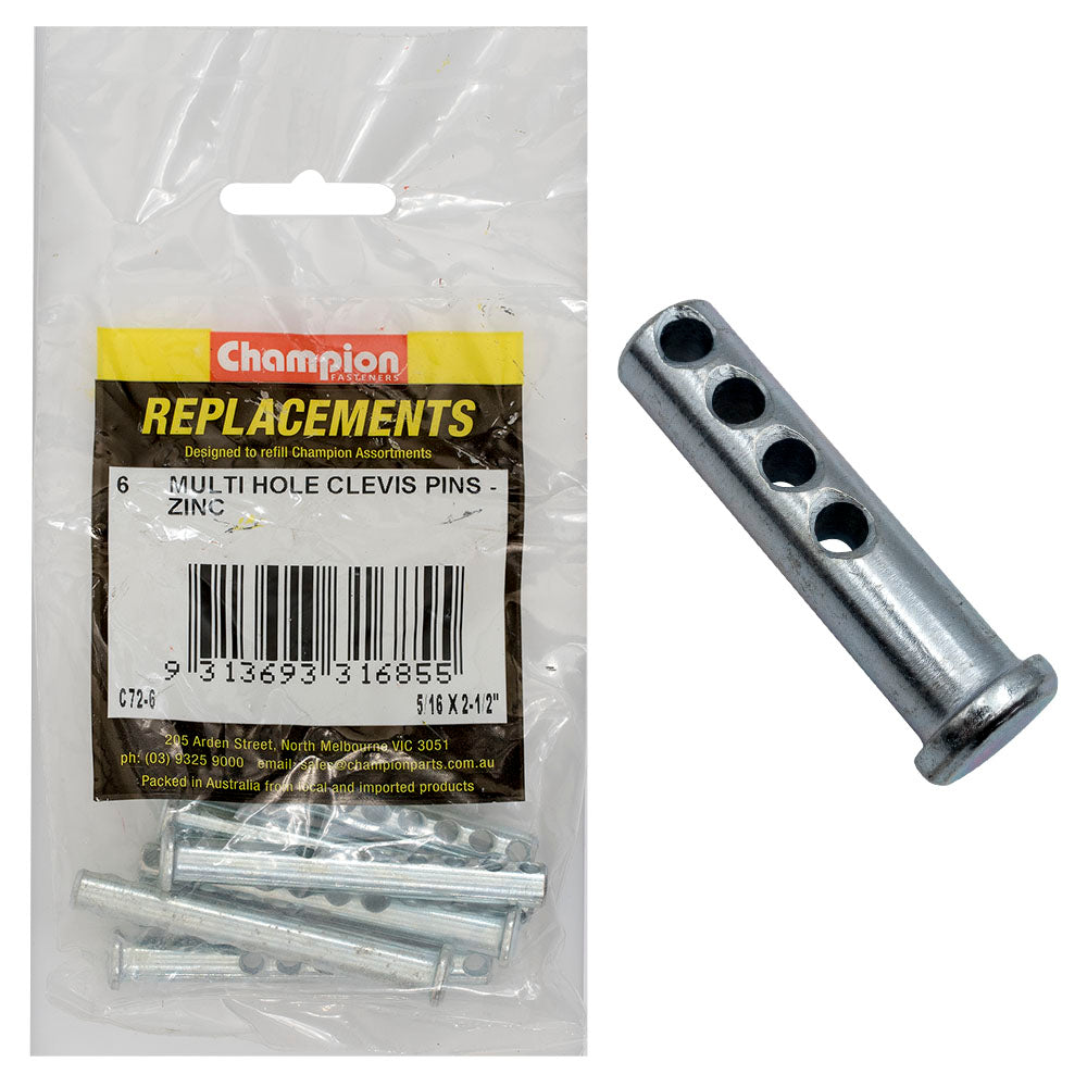 Champion 5/16 x 2-1/2in  Multi Hole Clevis Pin 6 Pack