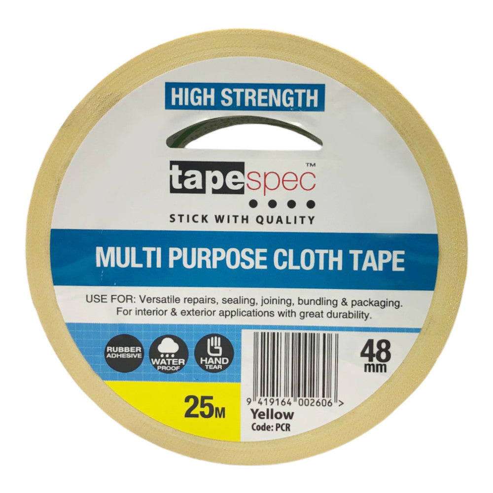 Waterproof Multi-Purpose Cloth Tape Yellow 48mm x 25m