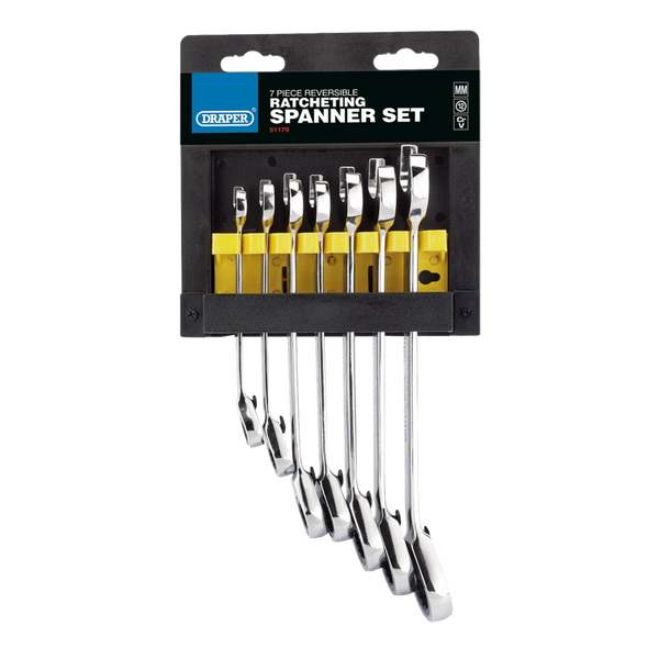 DRAPER Reversible Ratching Combination Spanner Set - 7 Pack