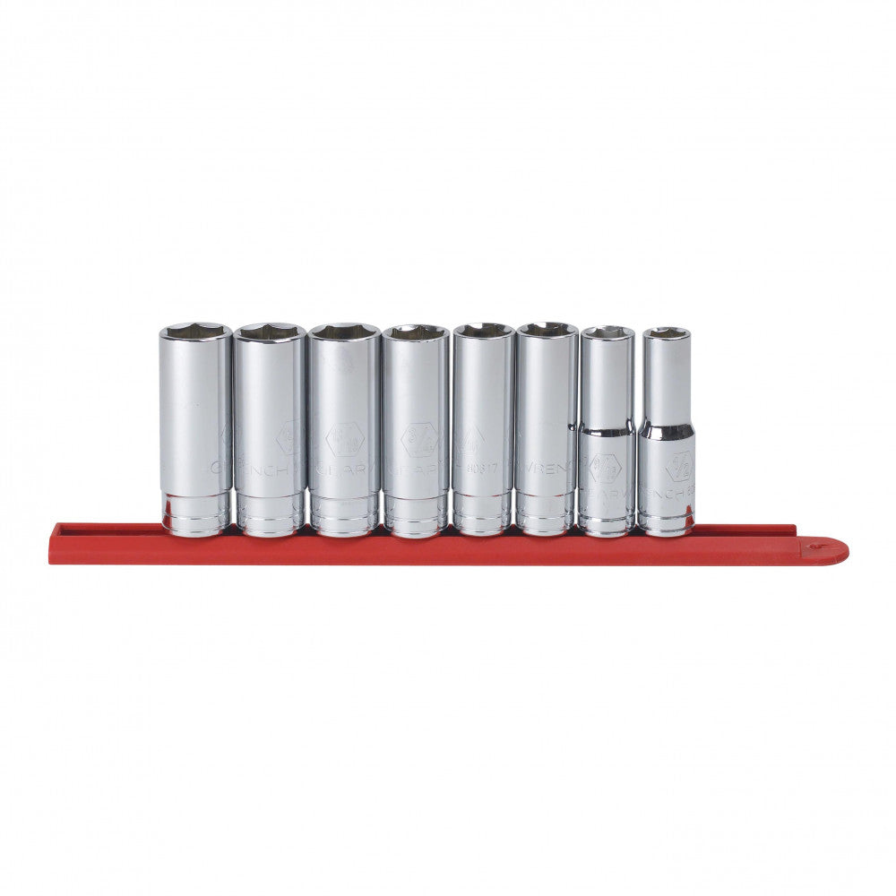 GEARWRENCH Socket Set 1/2" Drive Deep 6pt Rail SAE 8Pc