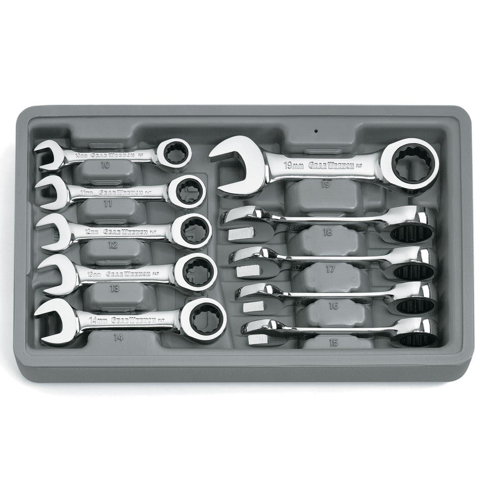 GEARWRENCH Wrench Set Combination Ratcheting Stubby Tray MET 10Pc