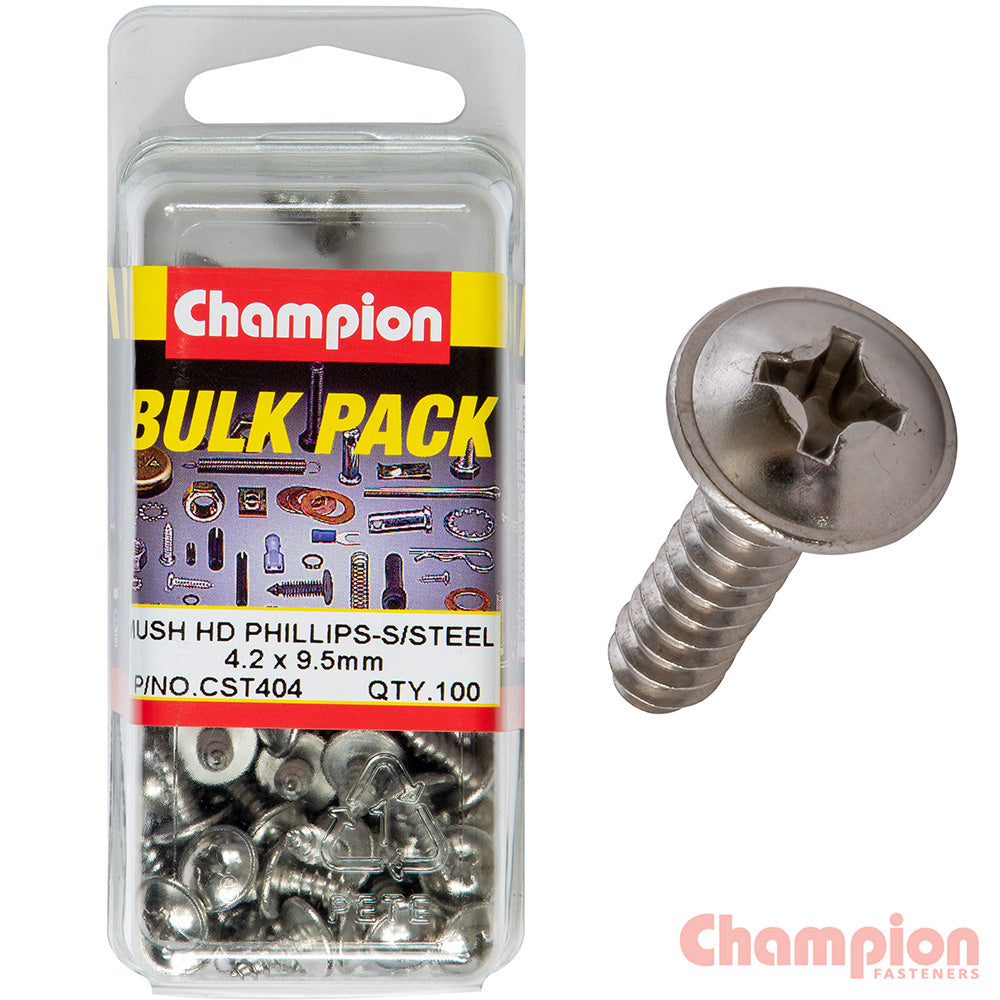 Champion S/Tapping Screws - Mushroom Head - 4.2 x 9.5mm (100 Pack)