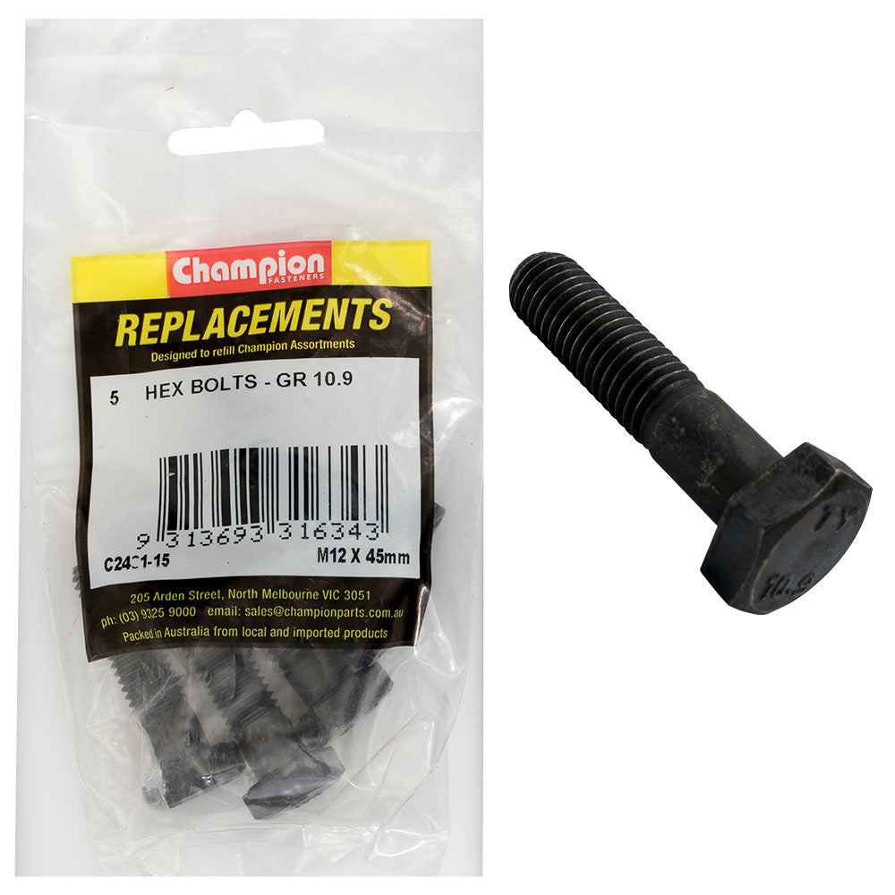 Champion Hex Bolts High Tensile M12 x 45mm - 5 Pack