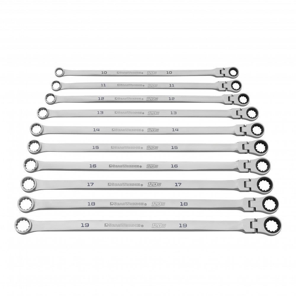 GEARWRENCH 10Pc 120XP Uni Spline XL Flex Head GearBox Ratcheting Met Wrench Set