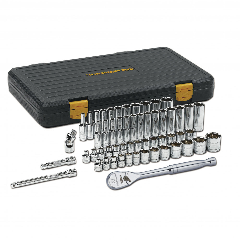 GEARWRENCH Socket Set 3/8" Drive Standard & Deep 6pt BlowMold Case MET/SAE 57Pc