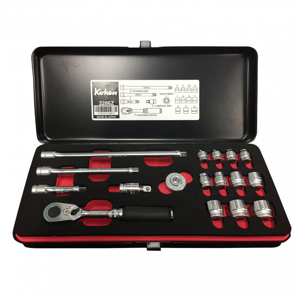 Koken 1/4" Sq Dr Socket Set Black Metal Case Single Item